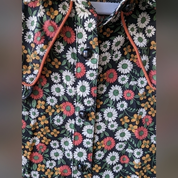 Saint Geraldine Floral Ruffle Button Up Short Sleeve Shirt Top Women's Large - Picture 2 of 5